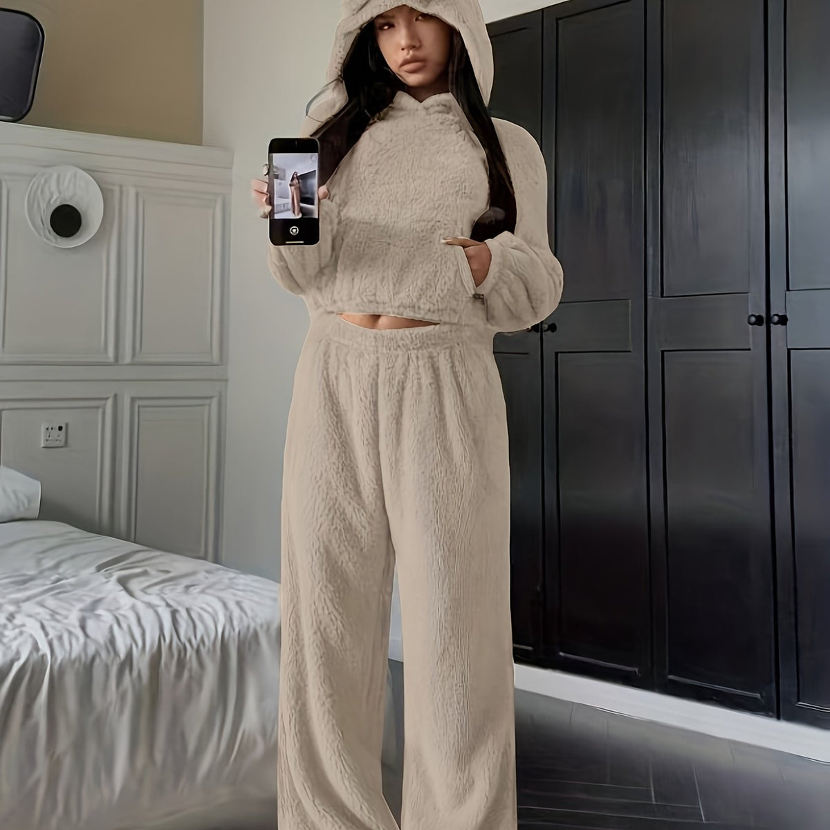 Dames Loungewear Set 2-Delig – Hoodie met Berenoren en Broek