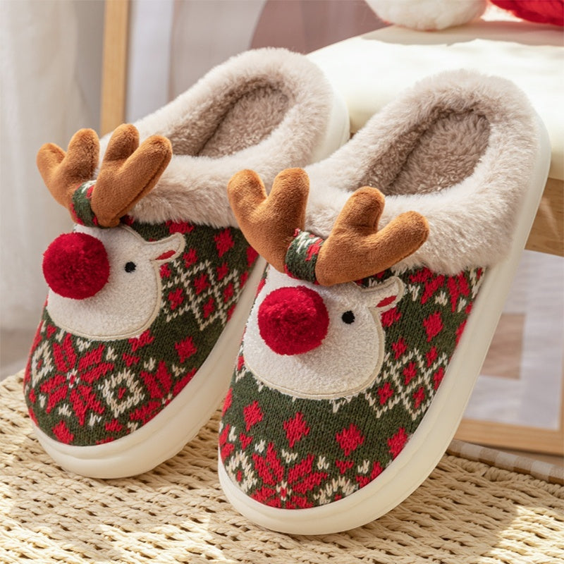 Noor Kerstpantoffels – Warme Antislip Huissloffen met Borduurmotief