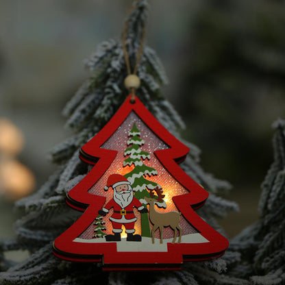 Kersthoutje – Houten Kerstornament Warm Wit met Ophangkoord