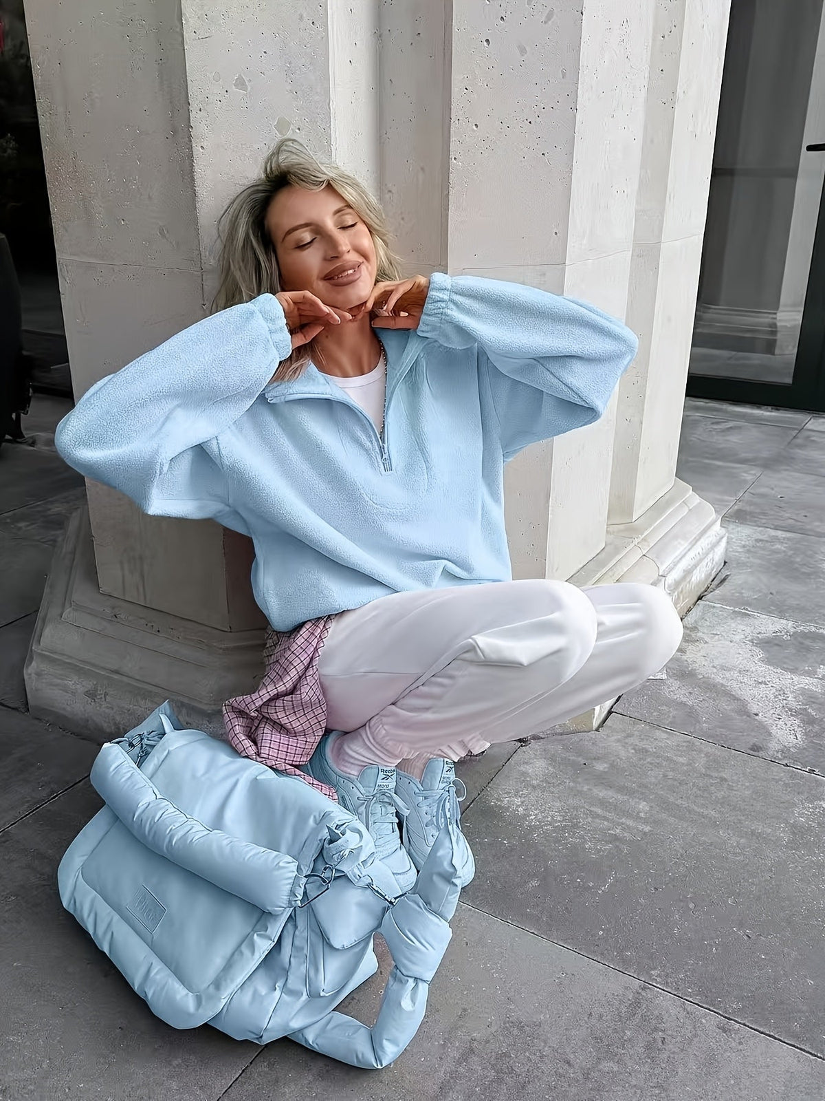 Fleecejack voor dames met halve rits, zachte trui in pastelkleuren