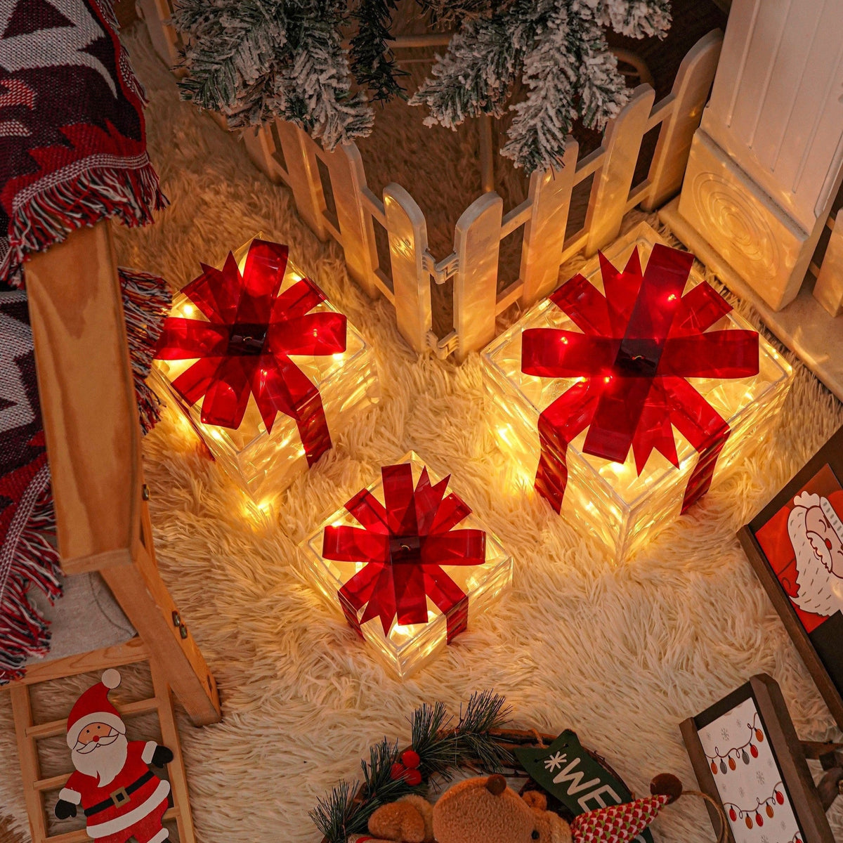 KerstGloed Verlichte Geschenkdozen Set van 3 met LED
