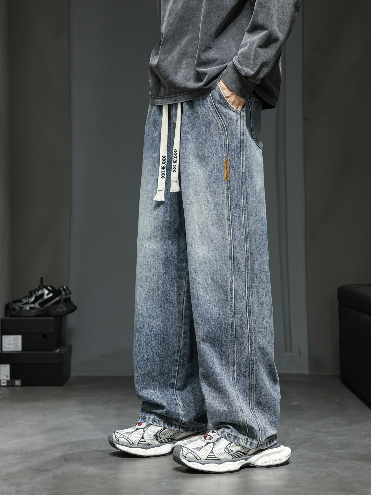 Heren Baggy Jeans – Losse Streetwear Pasvorm met Trekkoord