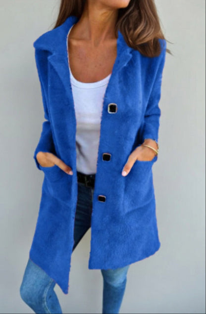 Dames Longline Lentejas met Knopen – Wolblend Casual Tussenjas met Zakken