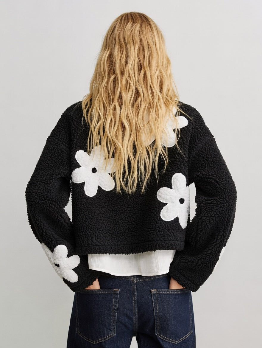 Floriviva Teddy Damesjas met Bloemenprint en Hoge Kraag