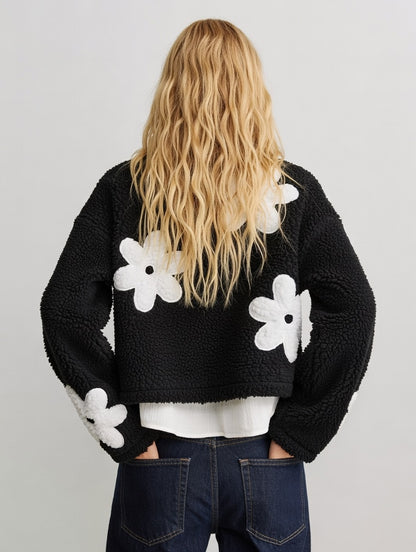 Floriviva Teddy Damesjas met Bloemenprint en Hoge Kraag
