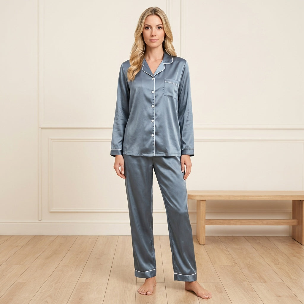 Zijdezacht Droomglans Pyjamaset voor Dames met Lange Mouwen