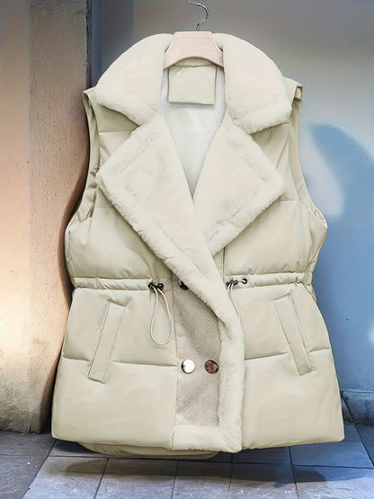 Dames gewatteerde vest met nepbontdetails en taillekoord