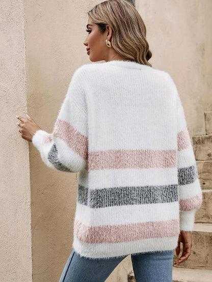 Randige cardigan met knopen en zachte textuur voor dames
