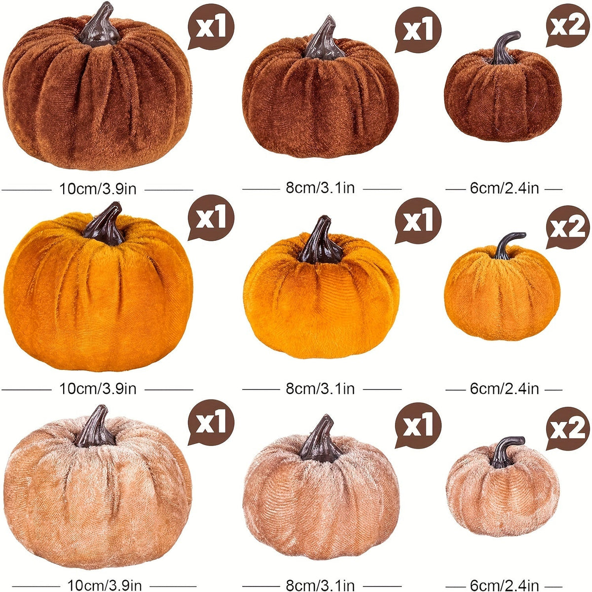 Herfstpompoenen Set 12 Stuks – Velvet Decoratie in Herfstkleuren