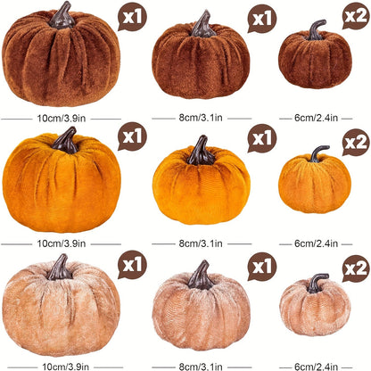 Herfstpompoenen Set 12 Stuks – Velvet Decoratie in Herfstkleuren