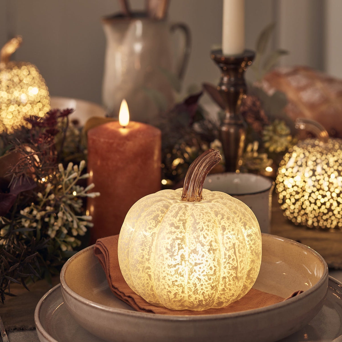 Herfstaura Glazen LED Pompoenlicht voor Halloween Decoratie