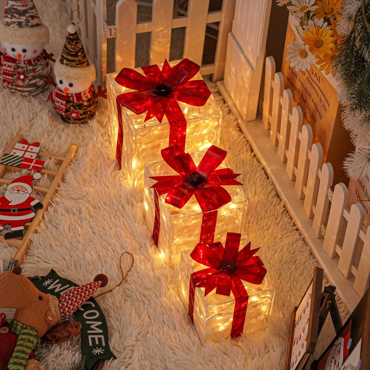 KerstGloed Verlichte Geschenkdozen Set van 3 met LED