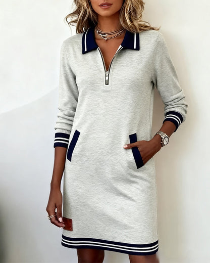 HerfstLuxe Jurk Dames met Reverskraag en Lange Mouwen