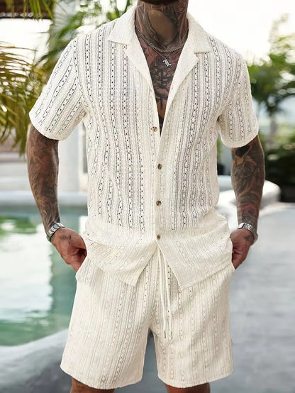 ZomerLuxe Heren Set met Jacquard Shirt en Comfort Short