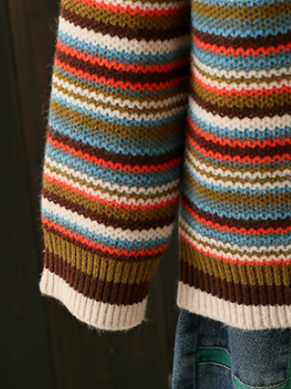 Randig gebreide hoodie met trekkoord