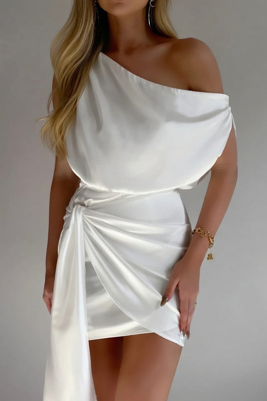 Velmira One-Shoulder Mini Jurk – Elegante Satijnen Feestjurk Dames