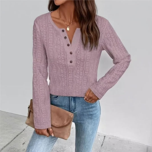 Velina Elegante V-Hals Blouse met Knopen voor Dames