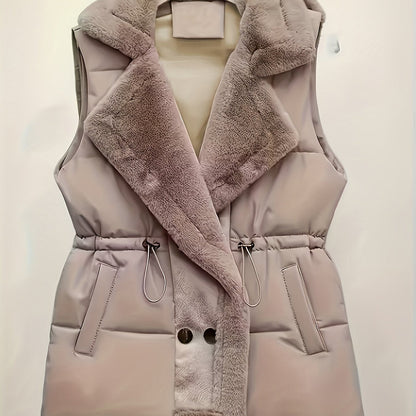 Dames gewatteerde vest met nepbontdetails en taillekoord