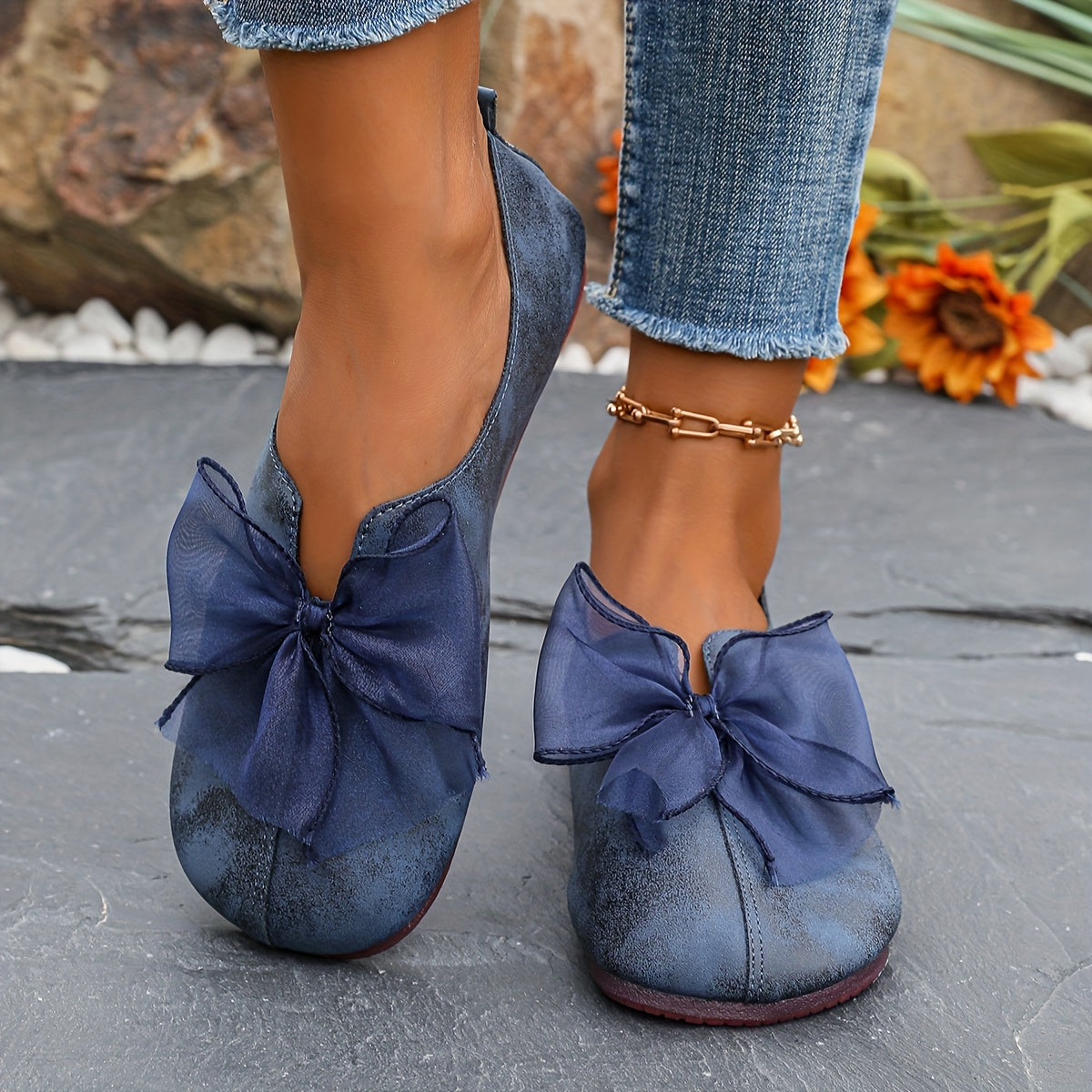 Dames ballerina's Fleur met strikdetail en platte zool