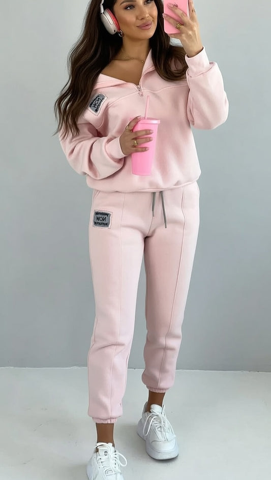 Pastelroze Lunara Comfort Joggingpak Set Dames Casual Stijl