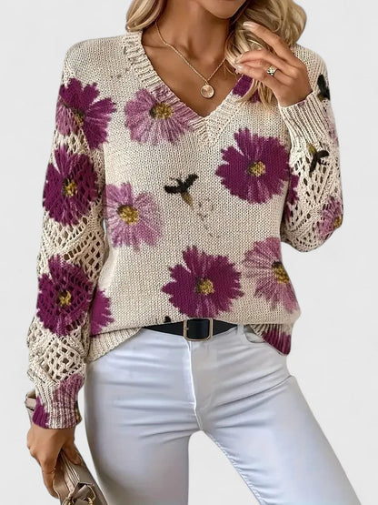 LavendelBloesem Elegante Dames Cardigan Bloemen V-hals Vest Comfort