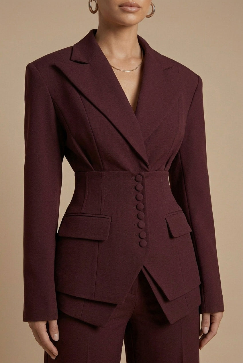 Elara Dames Pakset – Getailleerde Blazer en Wijde Broek