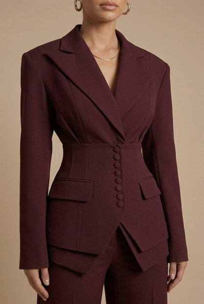 Elara Dames Pakset – Getailleerde Blazer en Wijde Broek