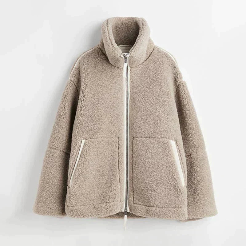 Elara Dames Teddy Jas – Oversized Winterjas met Hoge Kraag