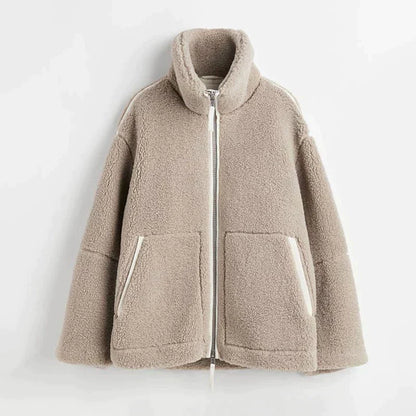 Elara Dames Teddy Jas – Oversized Winterjas met Hoge Kraag