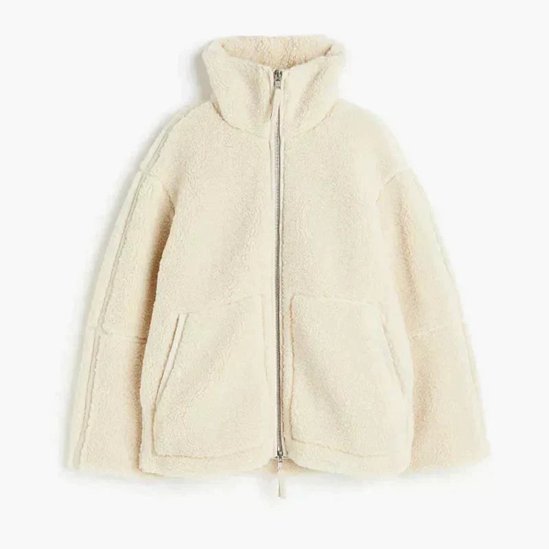 Elara Dames Teddy Jas – Oversized Winterjas met Hoge Kraag