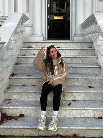Elara Dames Teddy Jas – Oversized Winterjas met Hoge Kraag