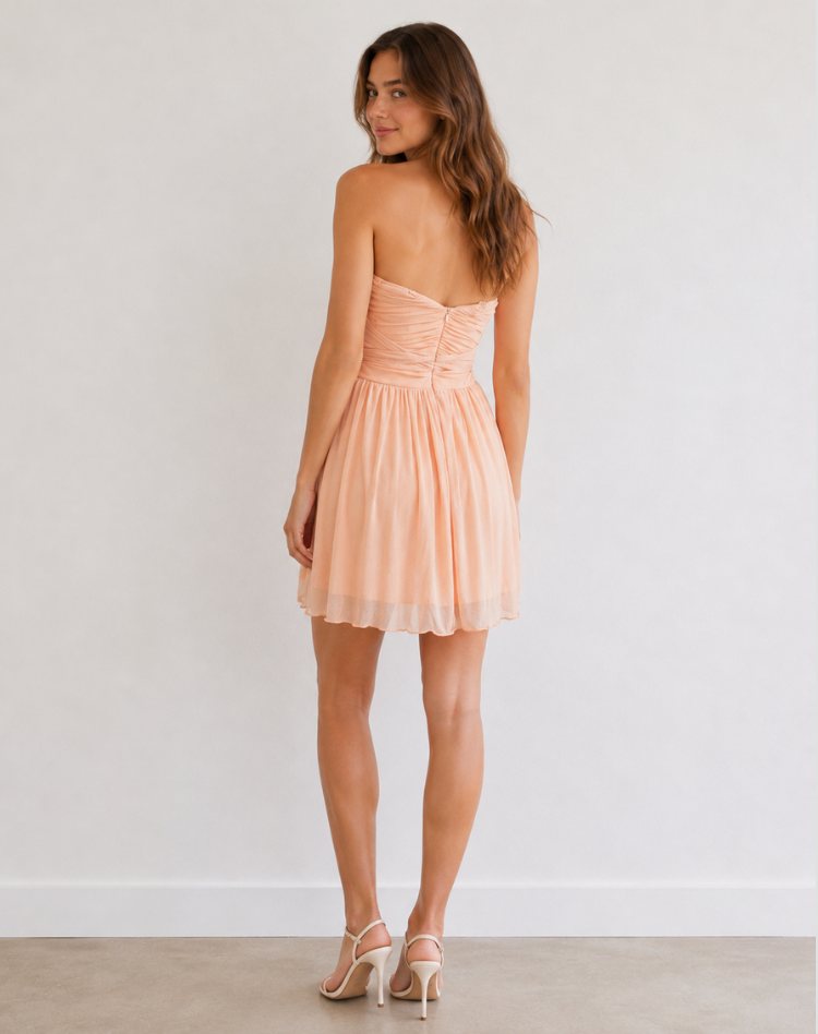 Camille Dames Strapless Glitter Cocktailjurk met Strik