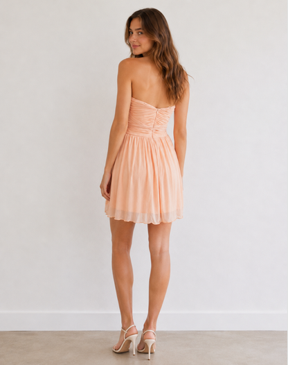 Camille Dames Strapless Glitter Cocktailjurk met Strik