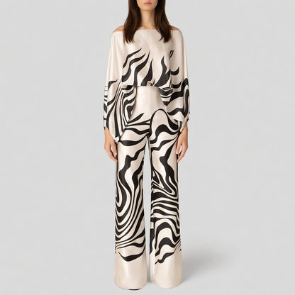 Satijnglans Off-Shoulder Set Dames Elegant Patroon Tweedelig