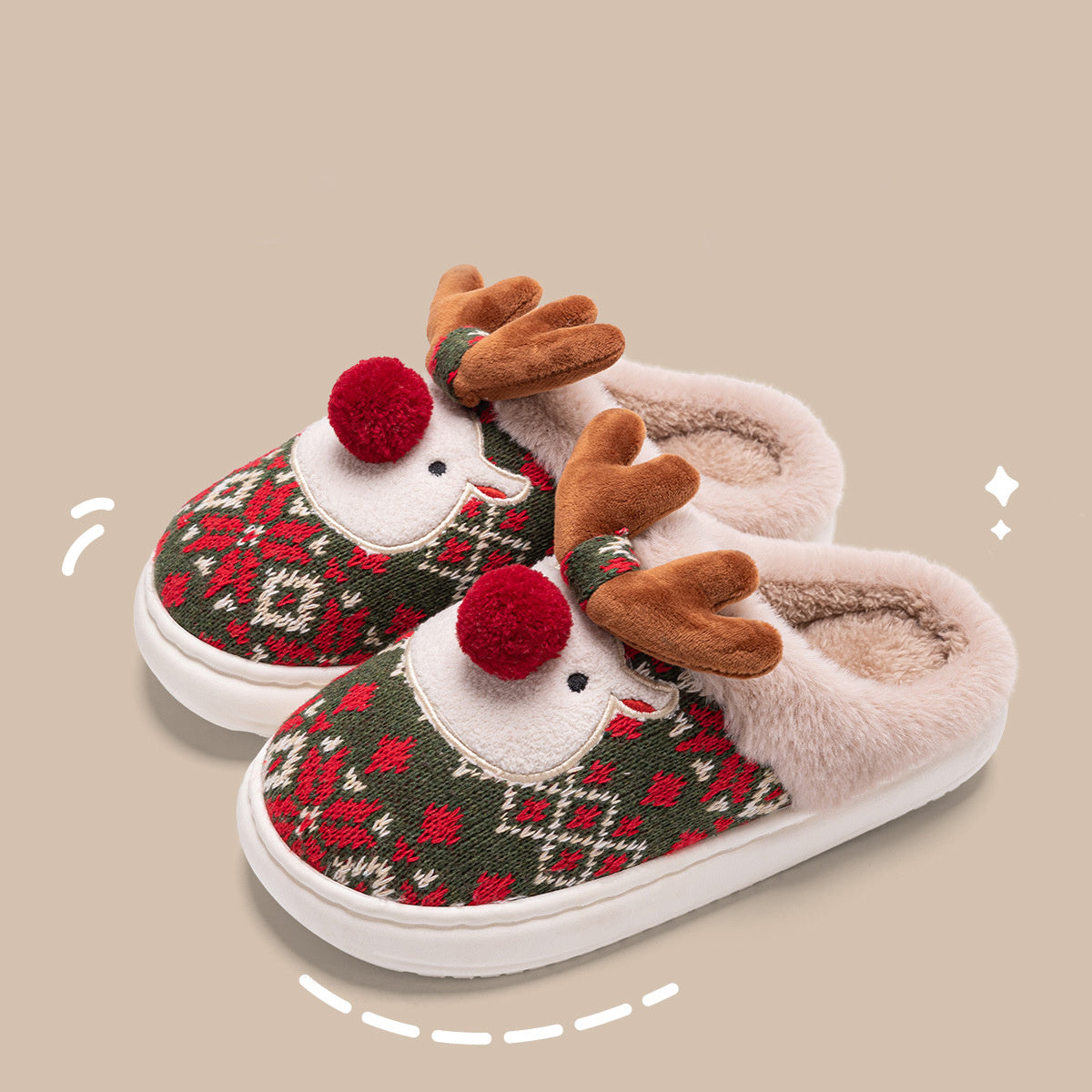 Noor Kerstpantoffels – Warme Antislip Huissloffen met Borduurmotief