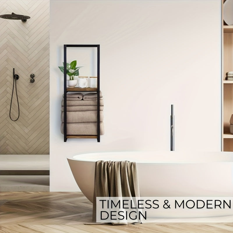 Industriële Handdoekhouder met Planken – Elegant en Functioneel Wandmeubel