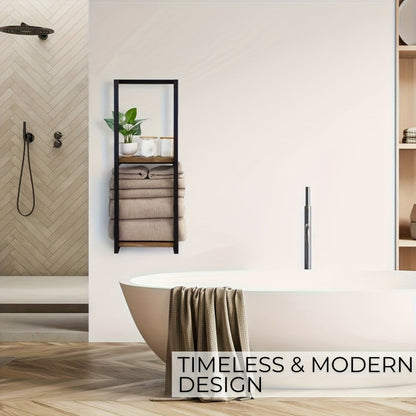 Industriële Handdoekhouder met Planken – Elegant en Functioneel Wandmeubel