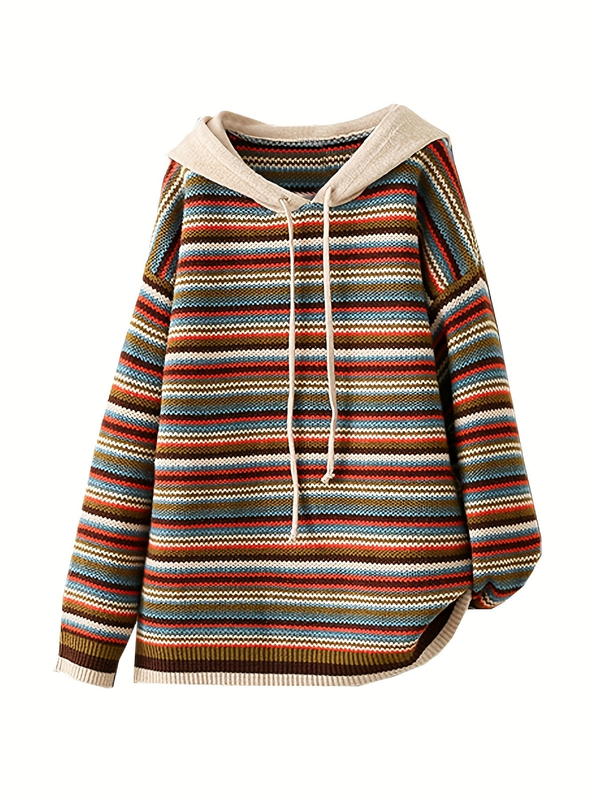 Randig gebreide hoodie met trekkoord