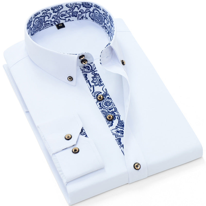 Frederick – Blauw en witte porseleinen kraag zakelijke casual overhemd met lange mouwen