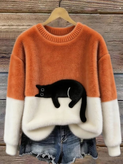 Dames Oversized Trui Kattenprint KattenKnus – Zacht en Warm