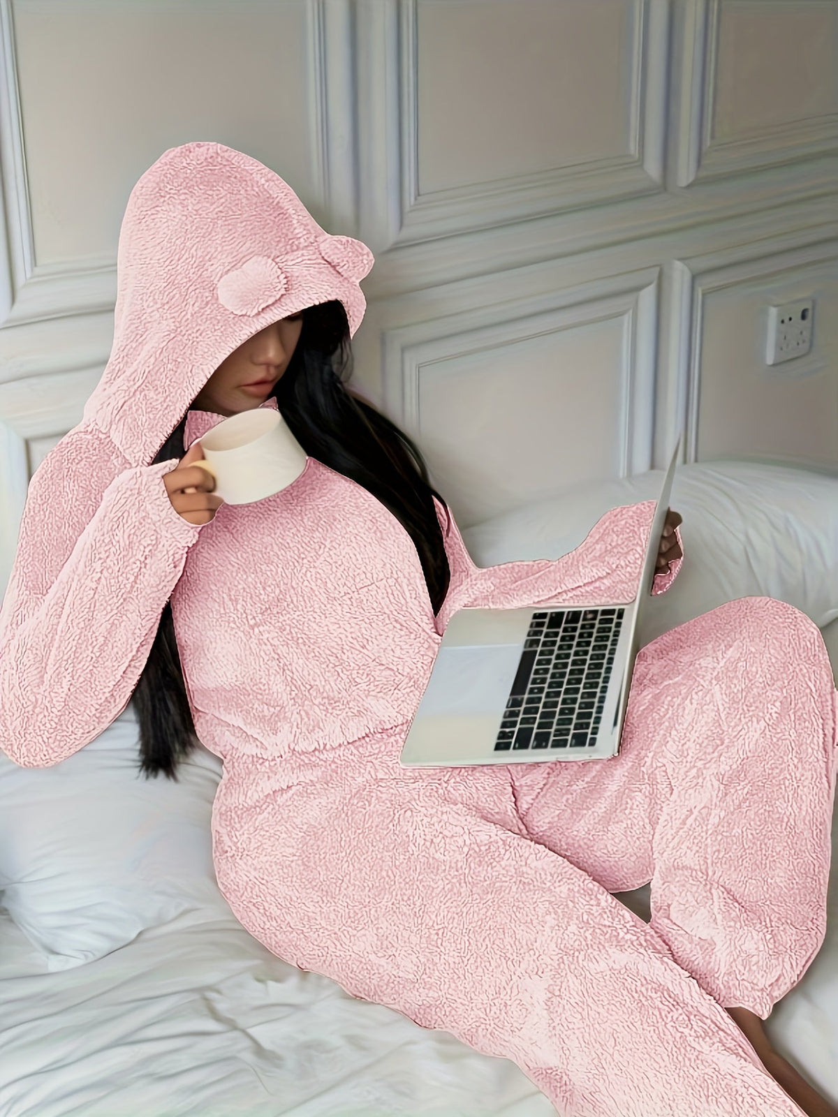 Dames Loungewear Set 2-Delig – Hoodie met Berenoren en Broek