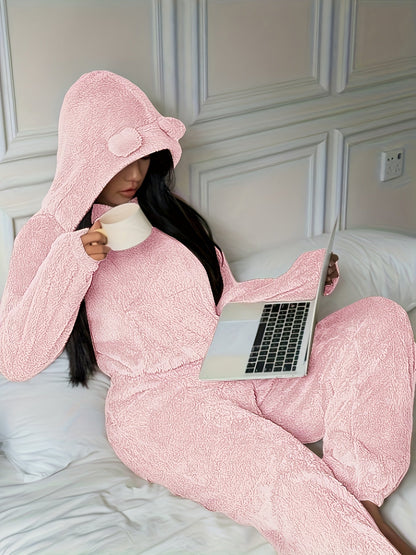 Dames Loungewear Set 2-Delig – Hoodie met Berenoren en Broek