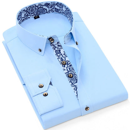 Frederick – Blauw en witte porseleinen kraag zakelijke casual overhemd met lange mouwen