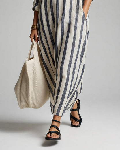 Straloria Gestreepte Maxi Jurk Losvallend Comfort Met Zakken