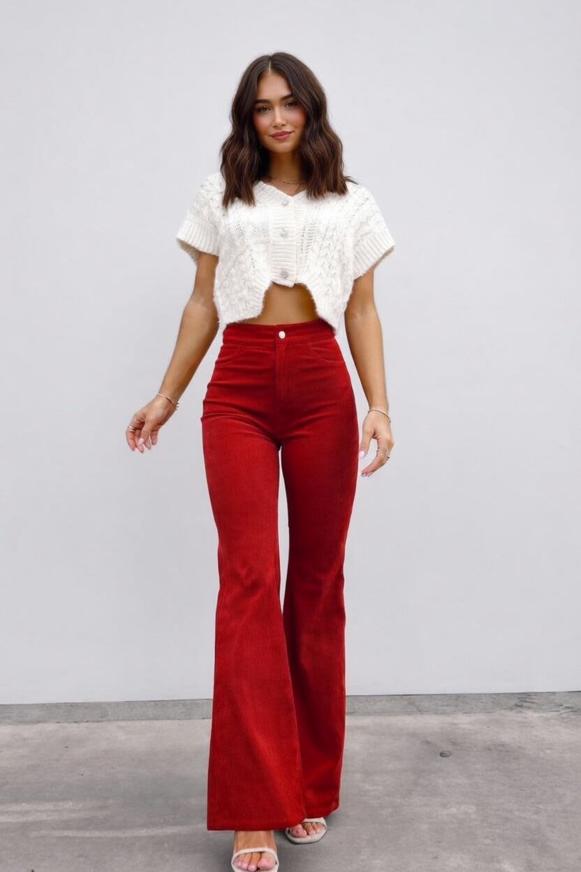 Novalyn Dames Flared Broek met Hoge Taille en Trekband