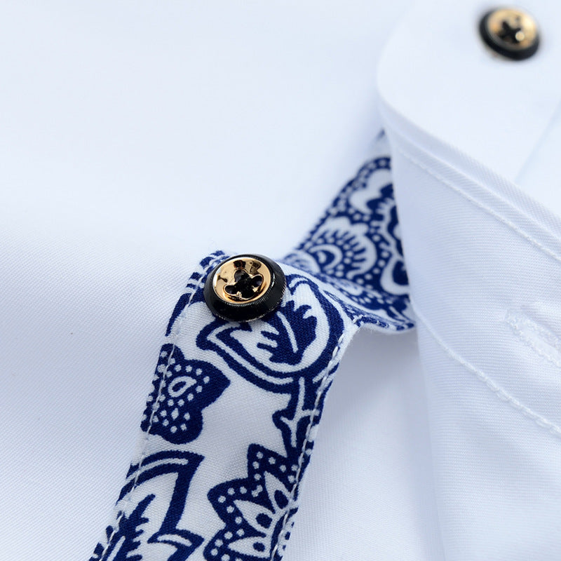 Frederick – Blauw en witte porseleinen kraag zakelijke casual overhemd met lange mouwen
