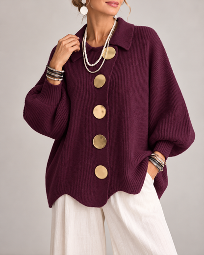 Fleur Oversized Gebreid Damesvest met Kraag en Knopen