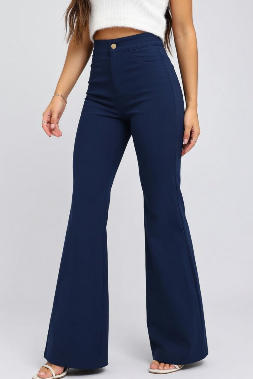 Novalyn Dames Flared Broek met Hoge Taille en Trekband