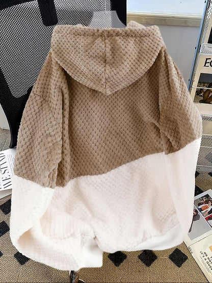 Faux Fur Hoodie in Zachte Materialen met Contrasterende Panelen, Unisex