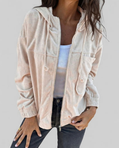 Corduroy Lentejas met Capuchon voor Dames – Lichtgewicht Casual Voorjaarsjack